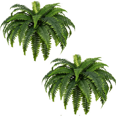 Fougères artificielles pour l'extérieur, ensemble de 2 bouquets de petites fougères artificielles en pot ou suspendues | Faux arbustes de plantes pour le porche de jardin à la maison Farmaction Decoraction (2 PCS)