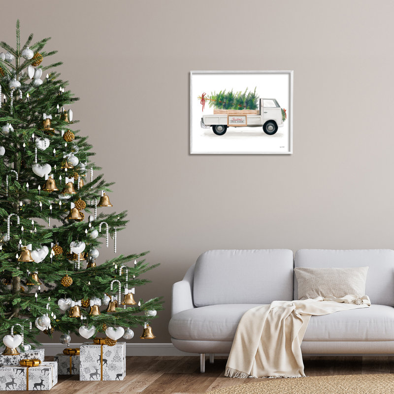 «Christmas Tree Farm Truck Simple Frame» par House Fenway sur, Giclée encadrée blanc bord de mer, H 24 po x l 30 po