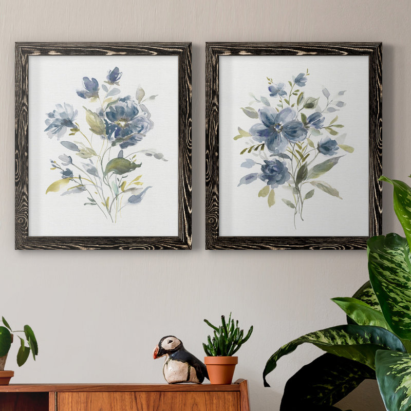 Linen Botanical I - ensemble de 2 reproductions, Pas de tapis, Toile avec cadre noir, H 20 po x l 17 po x P 1 po
