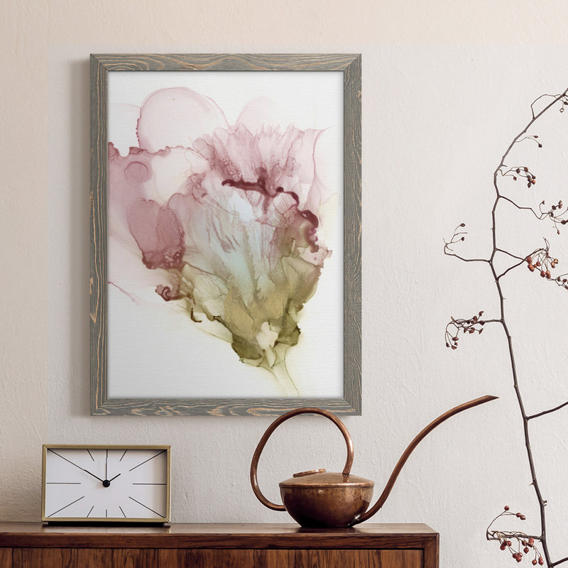 Floraison rose I, toile encadrée de qualité supérieure - prête à être accrochée, H 20 po x l 17 po x P 1 po, Gris