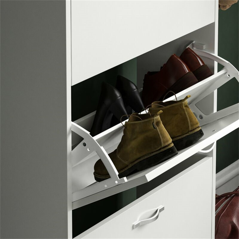 Drawer Flip Down Shoe Storage Free Standing Cabinet For Hallway, White, 118" H x 60" W x 24" D