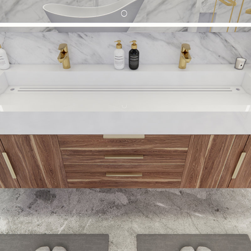 Glasgow 72'' Double Bathroom Vanity with Acrylic Top, Dark White Oak