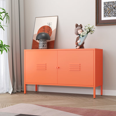 Armoire de rangement avec portes et tablettes - Meuble télé en métal - Armoire de rangement en métal pour la maison, le bureau, le vestibule et le salon. (Meuble télé, orange)