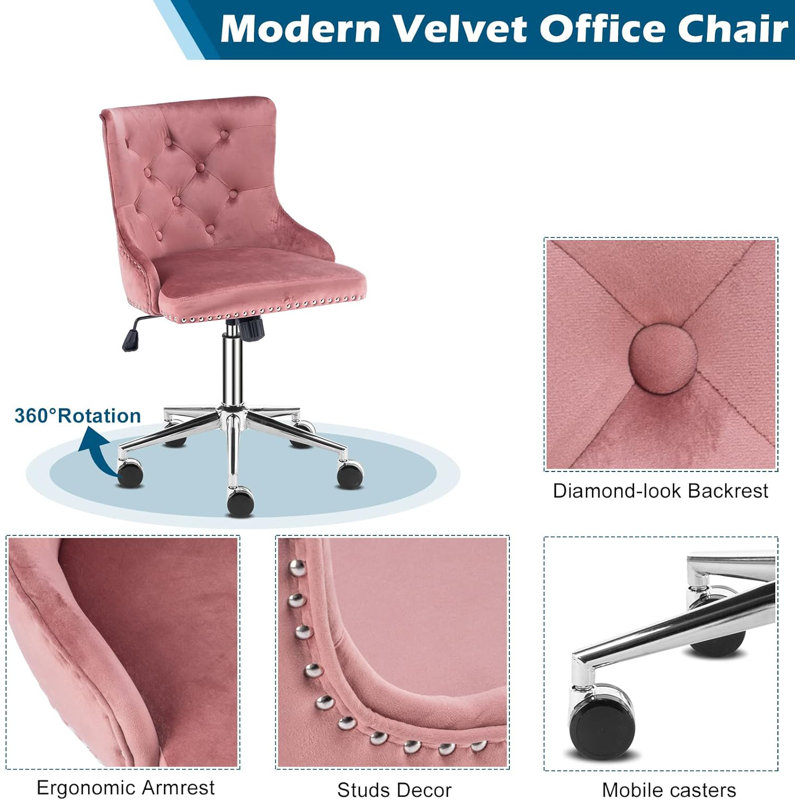 Matthias Task Chair Office Chairs Makeup chair, Chrome, Pink
