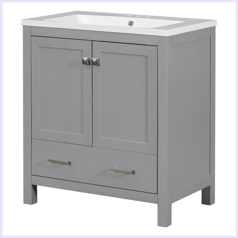 Meuble-lavabo moderne avec lavabo simple et tiroir, Gris