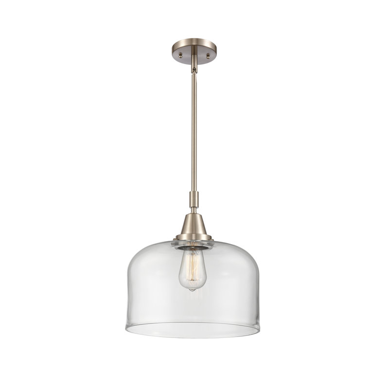 Luminaire suspendu 1 lumière à une cloche, Transparent, H 47,12 po x l 12 po x P 12 po, Nickel satiné brossé