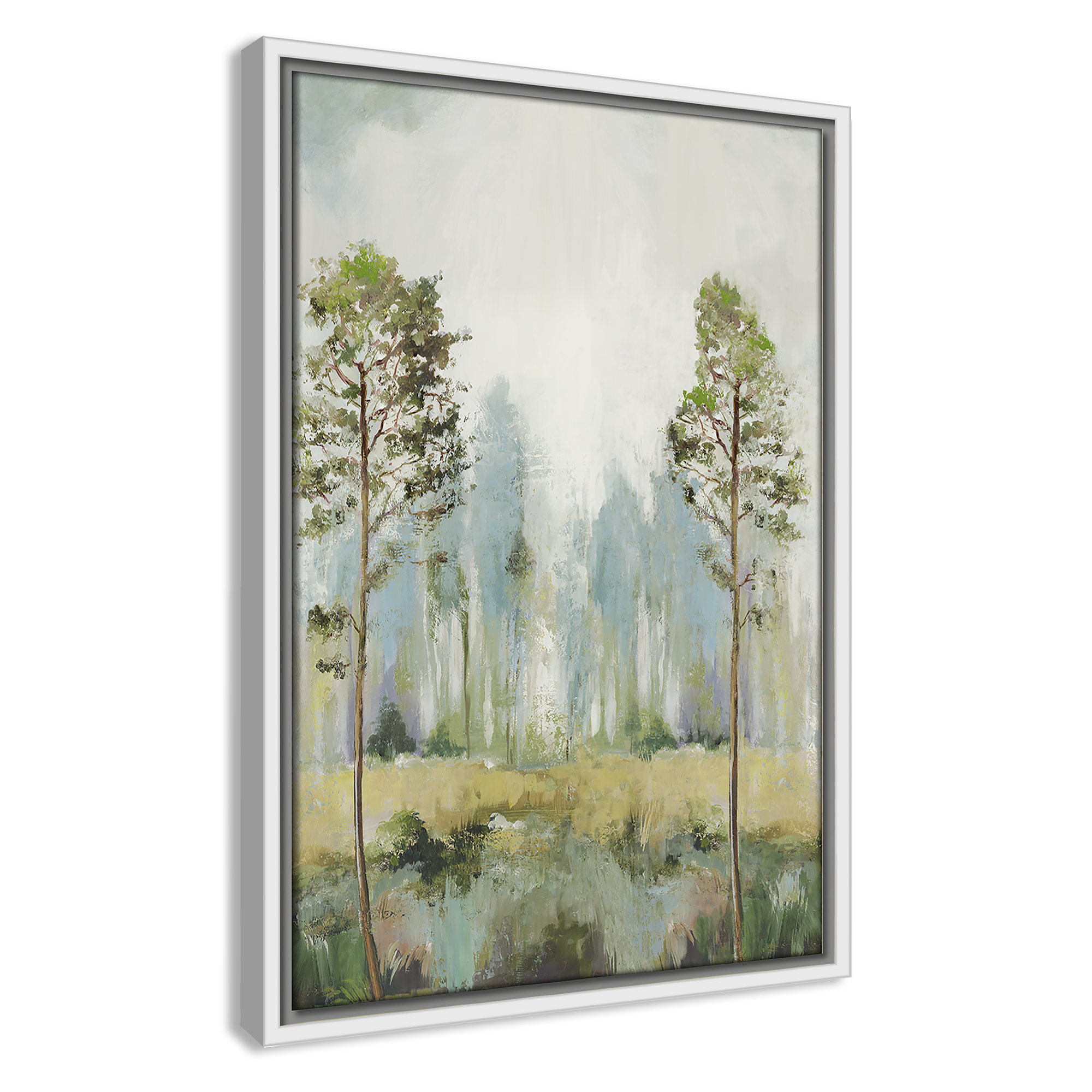 Tall Green Trees II by Teton Pearce - Floater Frame Print on Canvas, White, 19.5" H x 13.5" W