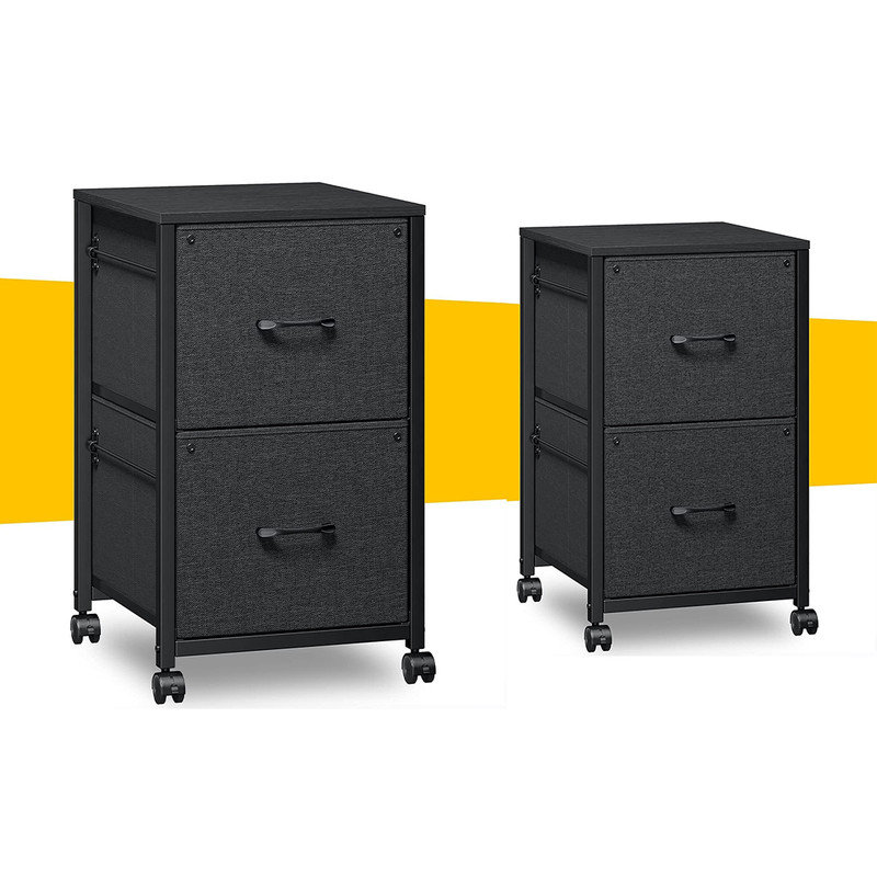 Small Rolling File Cabinet Printer Stand Lateral Filing Cabinets, 2 Drawer Fabric File Cabinet, Black