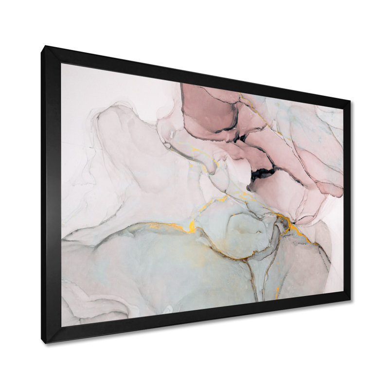 «Pink and Golden Marble Ripples II», impression sur toile, Reproduction avec cadre flottant, H 12 po x l 20 po, Blanc