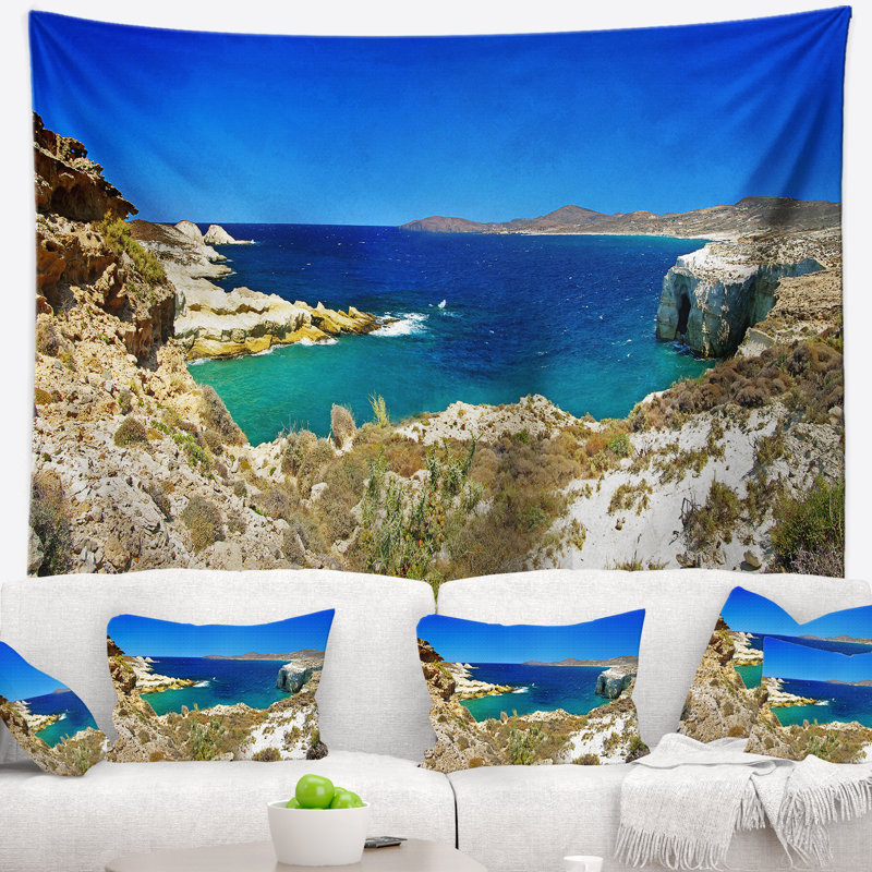 Tapisserie panorama milos island bay shore, H 32 po x l 39 po