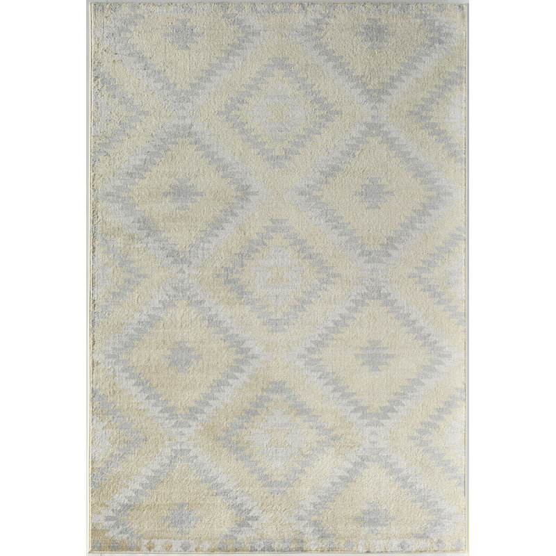 Heron Bodrum Tribal Kilim Denim Area Rug, Rectangle 2' x 4', Yellow/Ivory/Silver