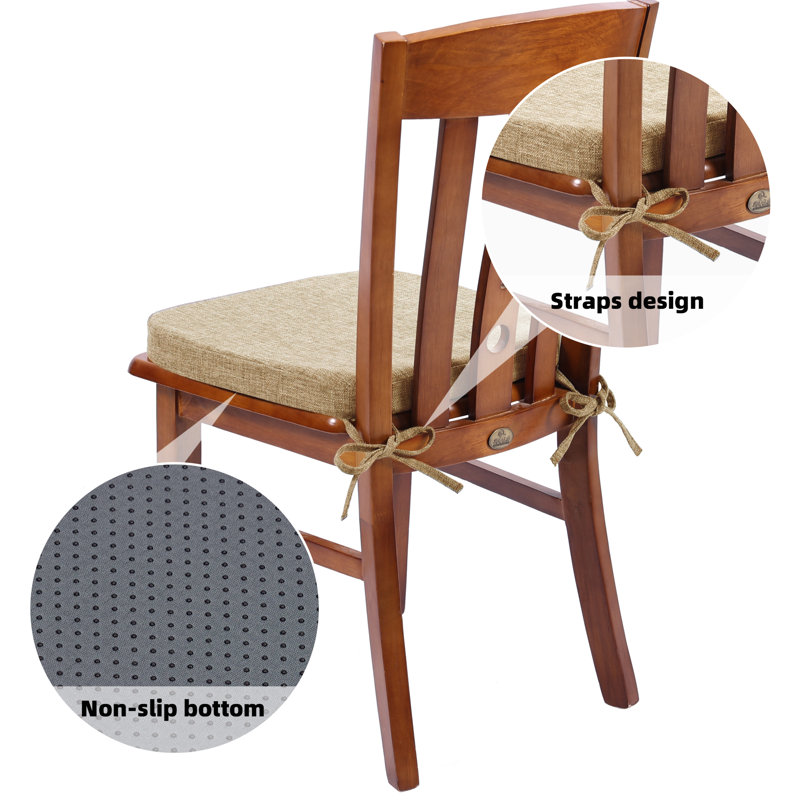Chair Cushion With Ties For Dining Chair(Set Of 6), Natural Linen