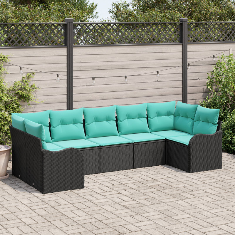 Ensemble de canapé de jardin vidaXL, Structure noire / Coussin bleu
