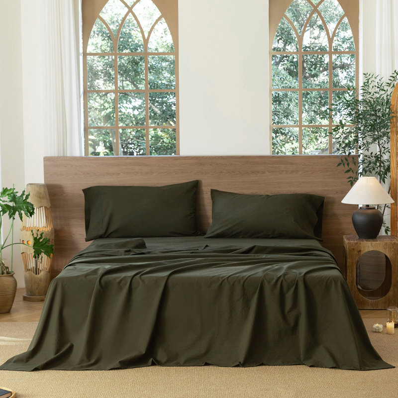 MooMee Flat Sheet 100% Washed Cotton Linen Like Textured Breathable Lightweight, Bright White, King Flat Sheet