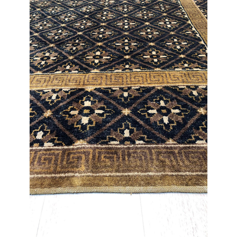 Gray Hand-Knotted Wool Trellis Floral Geometric Modern Contemporary Carpet Rug, 10' x 14'