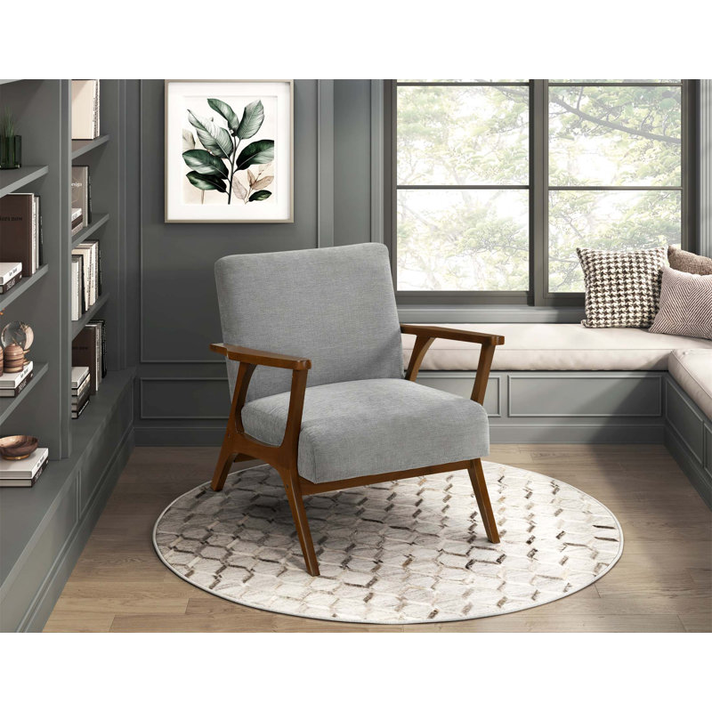 Fauteuil d'appoint contemporain et durable avec tissu en chenille doux et structure en bois d'hévéa massif pour le salon