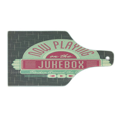 Ambesonne Mint Green Tempered Glass Cutting Board Retro 50s Music Box Mint Green Hot Pink