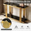 Console moderne en verre trempé doré et noir avec miroir, idéale pour un corridor ou un salon. Table d'appoint élégante et moderne. Table console en verre trempé doré et noir.