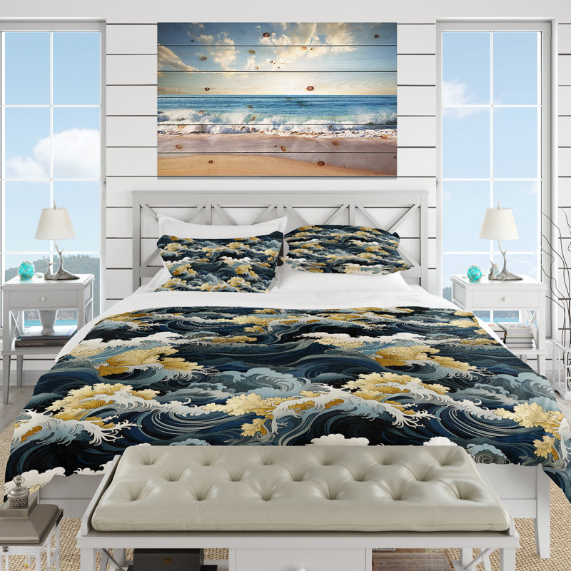 Ensemble de housse de couette Hokusai, Housse de couette pour grand lit et 2 taies décor