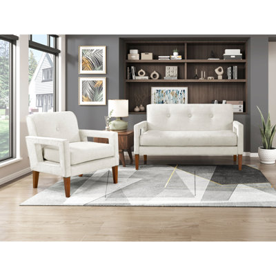 Salon moderne 2 pièces avec tissu en chenille beige, ressorts ensachés et pieds en noyer massif, coussins de siège réversibles, mobilier rembourré de 300 lb par pièce, structure en bois