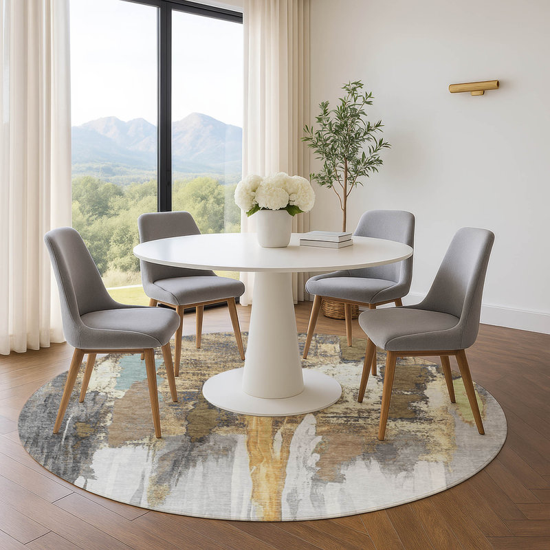 Premium Machine Washable Mouton AMF1979 Abstract Rug, Round 8'