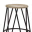 Tabouret industriel en métal avec siège en bois massif, pieds en épingle à cheveux et repose-pieds Simeon-97656725-97656727-74397261