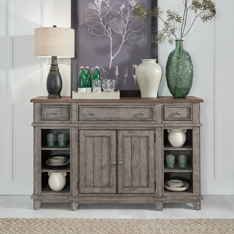 Chalita 66" W Sideboard with Felt Lined Drawers, Gray/Brown