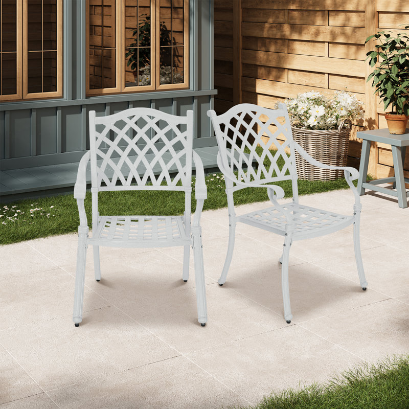 Élégantes chaises de patio en aluminium coulé 2 pièces, Blanc