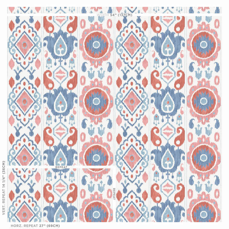 Elizia Ikat Wallpaper, Rose & Indigo