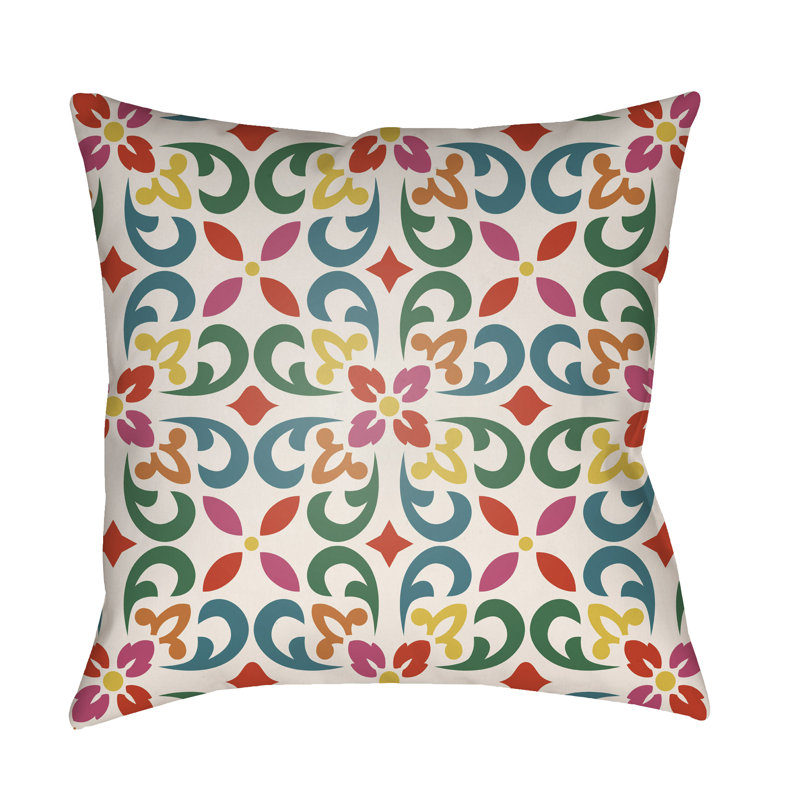 Floral Outdoor Throw Pillow, White, 22" H x 22" W x 3" D