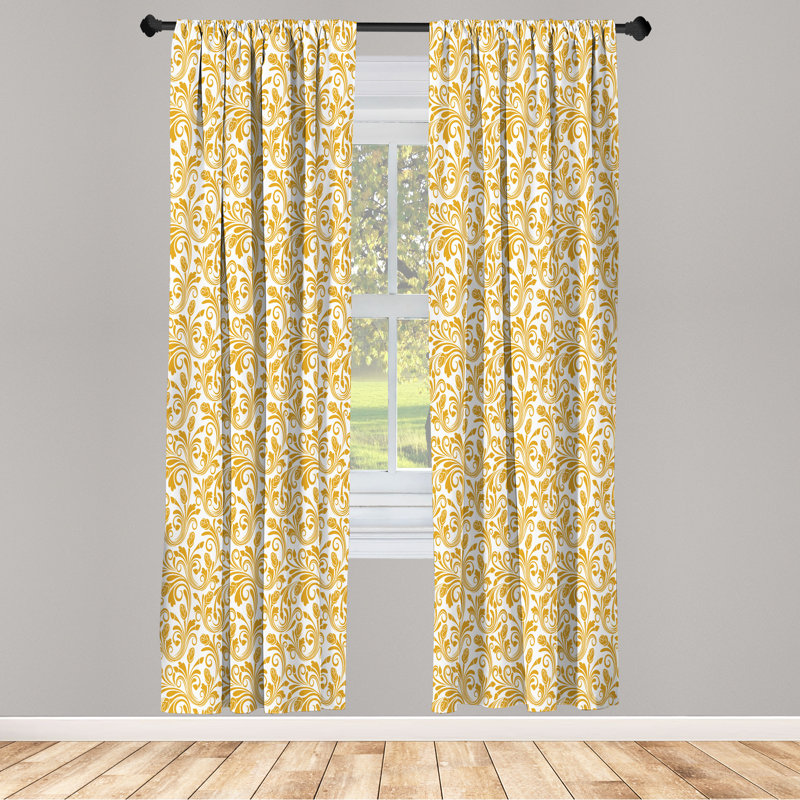 Paire de rideaux Ebern Designs Floral, pétales victoriens médiévaux, jaune terre, L 28 po x L 63 po