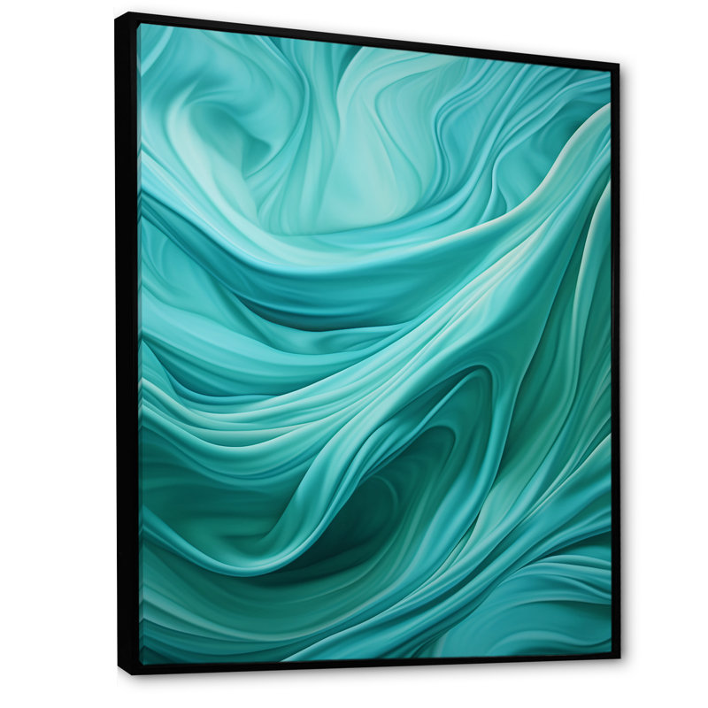 Turquoise, gauchissement des vagues I - art mural abstrait sur toile, H 40 po x l 30 po, Cadre flottant noir