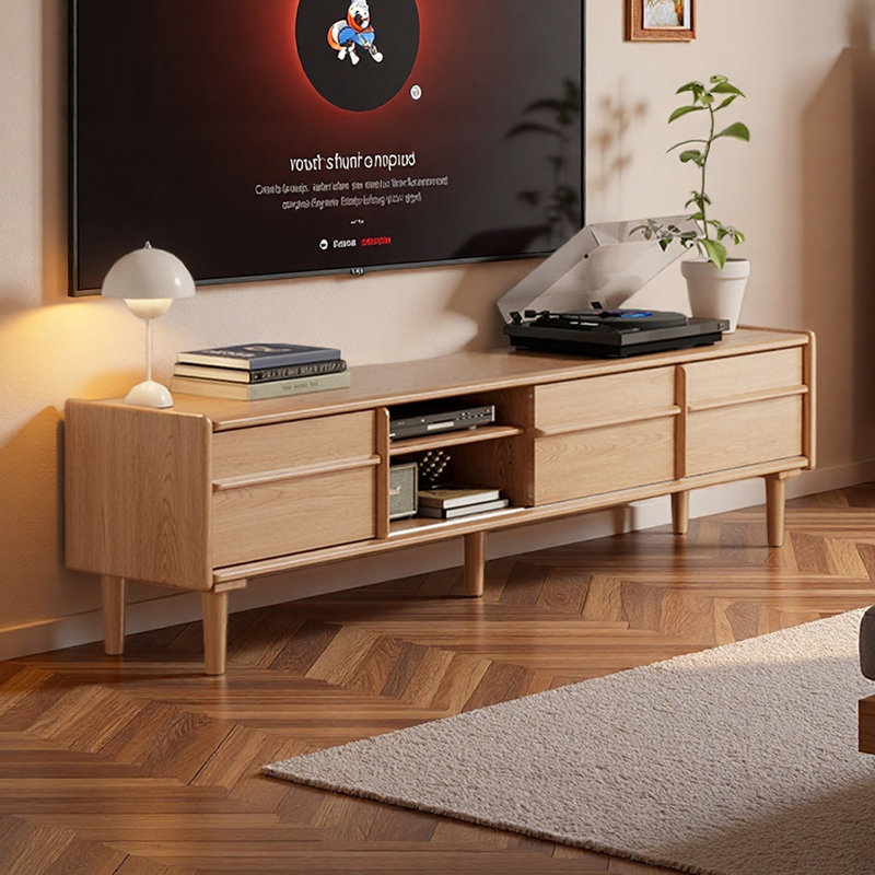 Meuble télé moderne et rétro, H 17,71 po x L 13,77 po x l 70,86 po, Bois naturel