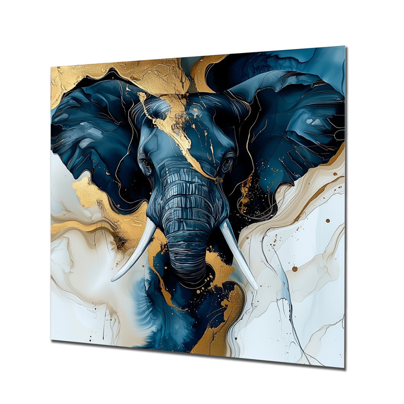 «Glam Elephant Marble Giant I», reproduction d'art murale en métal animaux, éléphant, H 23 po x l 23 po