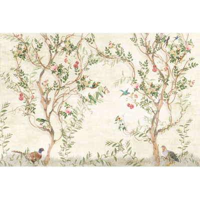 Papier peint rétro avec oiseaux et fleurs