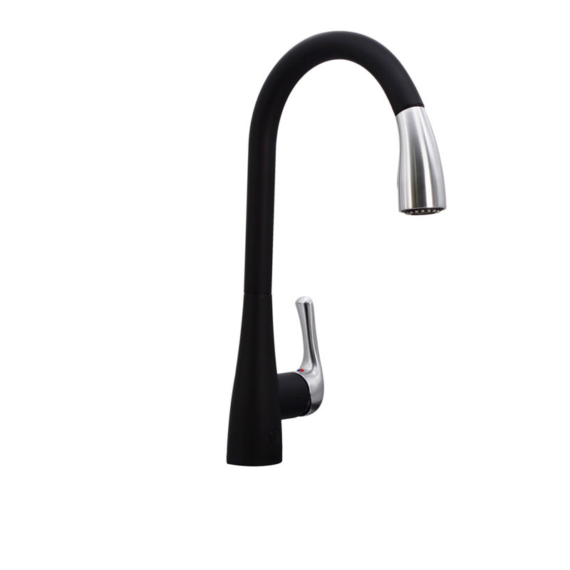 Westbrass Pull Down Spray Touch Kitchen Faucet, Matte Black/Stainless Steel