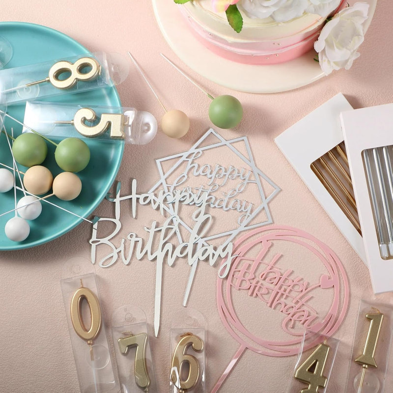 34 pièces de décoration de gâteau vert sauge Happy Birthday
