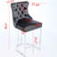 Tabouret de bar de 25 po de hauteur, de 2, en velours moderne avec dossier à boutons et garniture de rivets, base en métal chromé, noir pour hauteur de salle à manger à domicile, pieds de base (2
