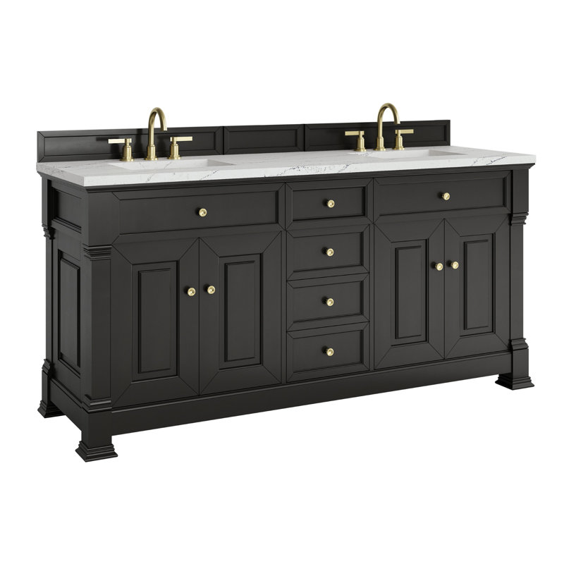 Brookfield 72'' Double Bathroom Vanity with Top, Black Onyx, Ethereal Noctis