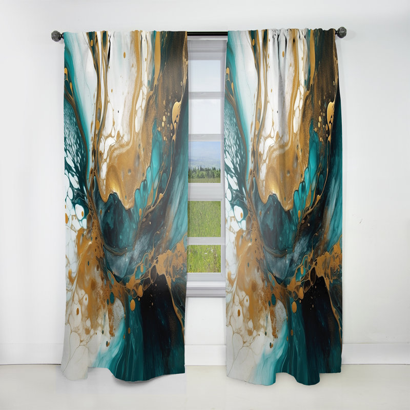 Espace de sculpture turquoise et doré - Rideau en velours moderne - obscurcissant - 1 panneau, L 52 po x L 120 po