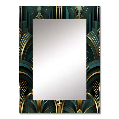 Gold And Green Art Deco Opulence - damask  Wall Mirror, Damask Decorative Mirror, Printed Metal Art