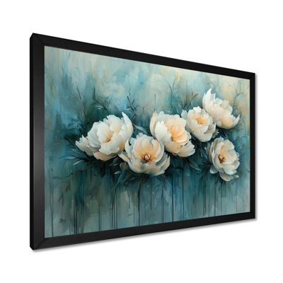 «Winter Blue Watercolor Peony Elegance III», reproduction d'art sur toile encadrée
