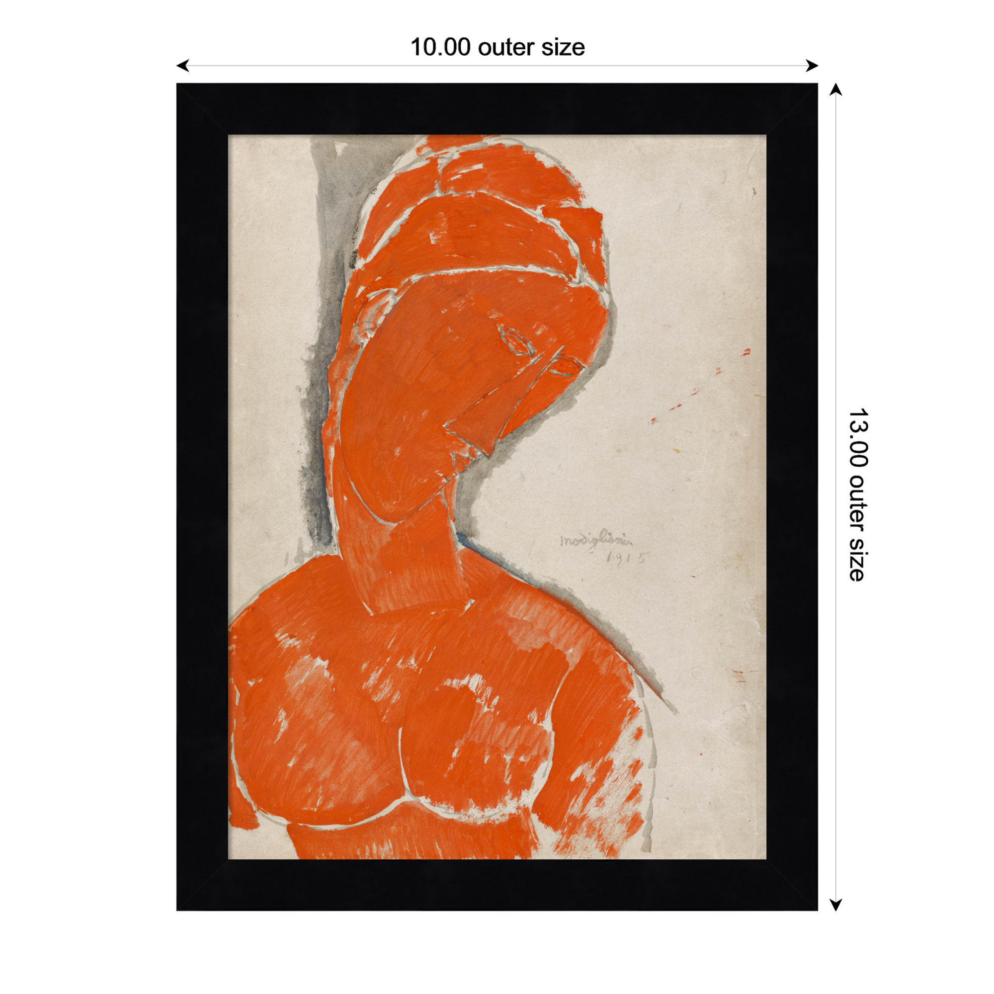 Female Bust in Red by Amedeo Modigliani Wood Framed Wall Art Print, 13" H x 10" W, Black