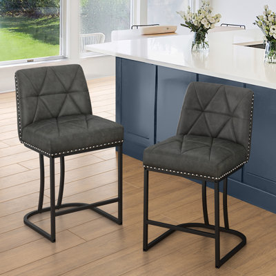 Upholstered Modern Barrel Counter Stools With Metal Frame