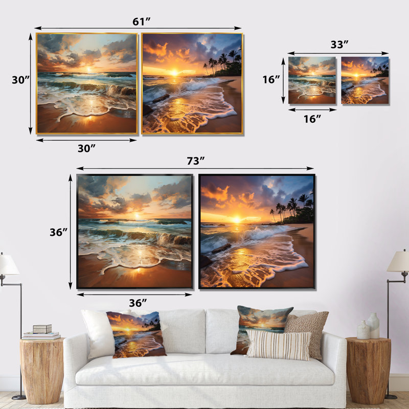"Beach Photo Sunset Serenade XV" 2 pièces, Cadre noir, H 16 po x l 33 po
