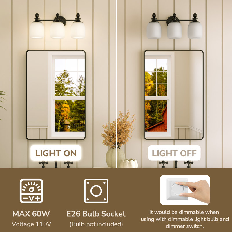 Dimmable Bathroom Vanity Light with Frosted Glass Shade