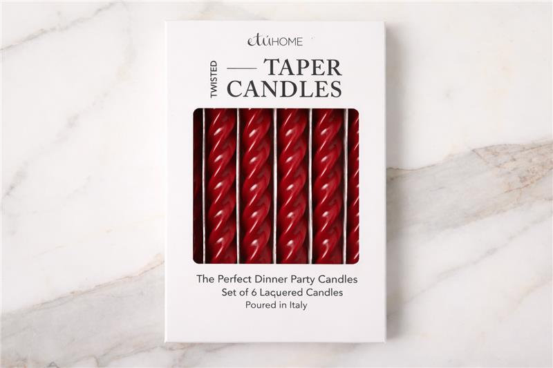 Lacquered Twisted Taper Candles, Merlot