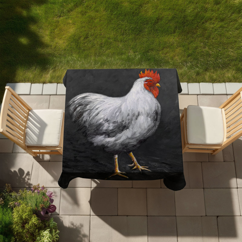 Grey Rooster 2 Tablecloth | Rustic Farm Animals Decor, White/Black