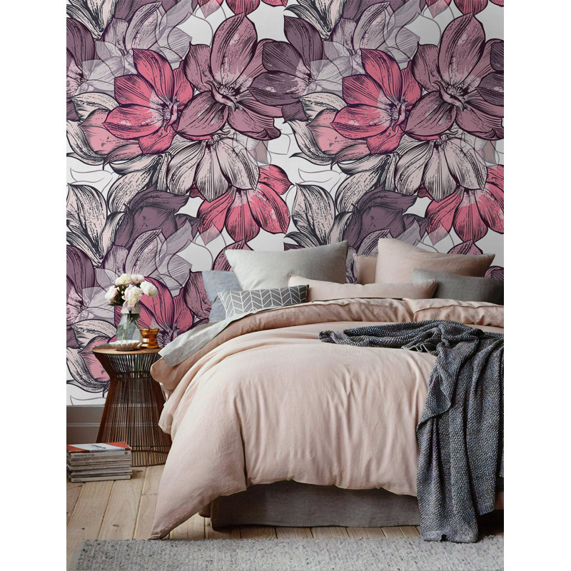 Papier peint amovible à motif floral Magnolia, 105.96" L x 187" W