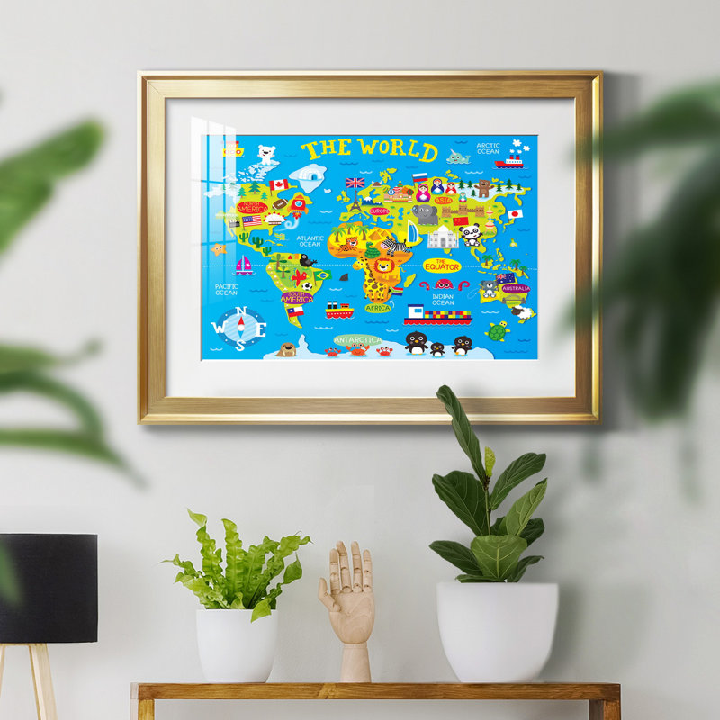 Carte du monde - impression encadrée, H 30,5 po x l 42,5 po x P 1,5 po, Cadre doré